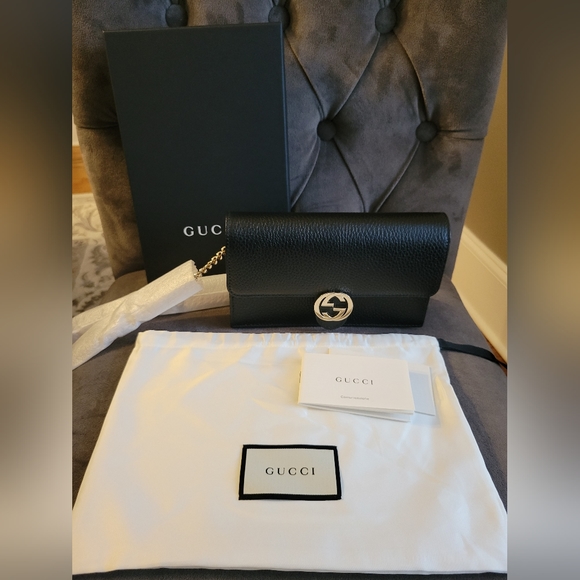Authentic Gucci Interlocking G Bag Chain Wallet Crossbody + BOX - Picture 3 of 15